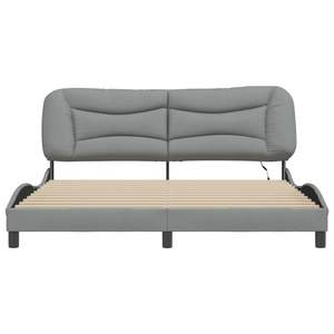Cadre de lit rembourré en tissu gris clair 'Hvar' de 76 x 79,9 pouces avec lumières LED sans matelas - Product Image 6