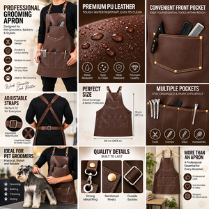 Tablier professionnel en cuir Flamia & Jabz – Tablier de travail sans manches écologique avec plusieurs poches pour le toilettage des animaux, le nettoyage - Product Image 3