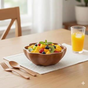 Bol de service rustique en teck poli, écologique – Plat unique pour salade de fruits et centre de table chaleureux pour dîner festif - Product Image 6