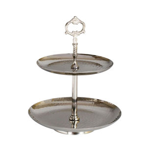 Support à gâteau moderne à 2 niveaux en acier inoxydable, élégant présentoir rond argenté pour pâtisseries, idéal pour mariages, buffets et événements, en métal pour desserts - Product Image 4