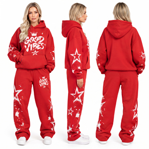 Ensemble de survêtement imprimé à épaules tombantes pour femme, style streetwear, comprenant un sweat à capuche et un pantalon de survêtement ample, en tissu épais - Product Image 5