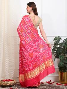 Sari Tradicional de Seda Pura Ghatchola Bandhani para Bodas Gujarati con Detalles en Zari - Product Image 4