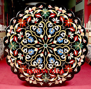 Hermoso trabajo de incrustaciones de flores únicas de mármol blanco hecho a mano y uso superior de mesa de centro de forma redonda para la decoración del hogar y del Hotel - Product Image 5