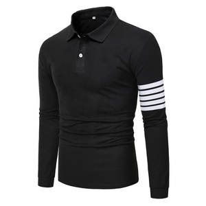 Polo de Golf a rayas de algodón 100% para hombre, camiseta de manga larga de gran tamaño para hombre, camiseta informal de talla grande Unisex, camisetas de Golf personalizadas OEM - Product Image 1