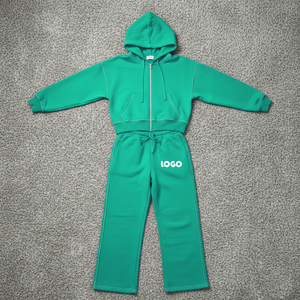 Custom Women's Hooded Sweatpants <b>Zip</b>-<b>Up</b> Hoodie Set Casual Streetwear Sportswear Regular Fit Polyester Jogger Suit Gym Short - Product Image 1