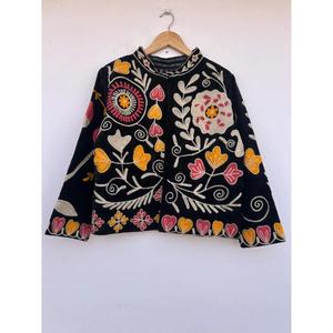 Handmade Suzani Cotton Embroidery Winter Varsity <b>Jacket</b> Floral Design Gift for Her Festive Boho <b>Hippie</b> Coat - Product Image 1