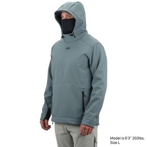 Custom <b>Men</b> Softshell Fishing Hoodie Windproof Fleece Lined Performance <b>Pullover</b> With Face Mask Zip Pockets Outdoor Jacket - Product Image 3