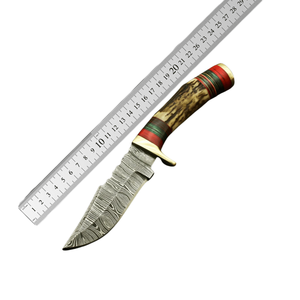 Couteau de camping multifonctionnel en acier Damas fait main, outil de poche pliant, accents argentés gravés, manche en bois de cerf, qualité supérieure - Product Image 6