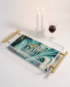 Elegante Bandeja de Servicio y Exhibición de Acrílico Plástico Duradero con Diseño de Animales y Asas para Artículos Rituales Judíos - Product Image 1
