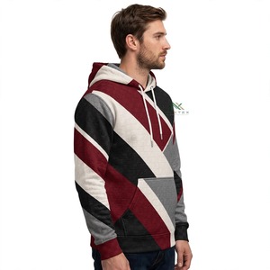 Men Burgundy Black White Grey Diagonal Stripe <b>Quilted</b> <b>Hoodie</b> Color Block Textured Cotton Fleece Casual Winter Pullover Tops - Product Image 3