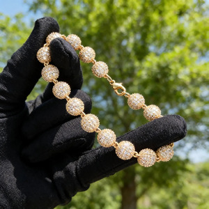 925 <b>Sterling</b> <b>Silver</b> Moissanite <b>Bead</b> <b>Bracelet</b> Full Pavé Iced Out Round Ball <b>Bracelet</b> Luxury Hip Hop Jewelry - Product Image 3