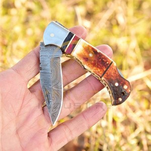 Premium OEM RB <b>Knives</b> Damascus Steel Folding Pocket Hunting <b>Knife</b> Rosewood <b>Handle</b> Brass Bolster Drop Point 7" Overall Camping - Product Image 5