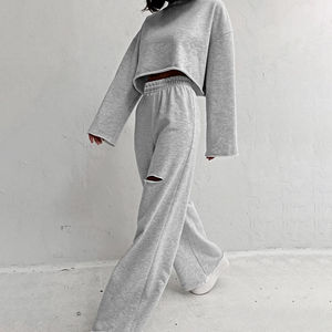 Conjunto de Ropa Deportiva para Mujer, Dos Piezas, Cintura Alta, Sudadera y Pantalones de Felpa de Algodón, Otoño Invierno - Product Image 4