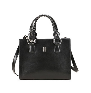 Bolso de mano negro de cuero genuino elegante de alta calidad para mujer con dos asas tejidas, venta al por mayor, logotipo de color personalizado, OEM, bandolera para chicas - Product Image 2