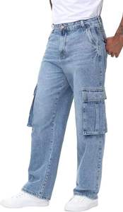 Jeans en denim délavé sur mesure pour hommes, coupe décontractée, style baggy, effet usé, coupe classique, hip-hop - Product Image 3