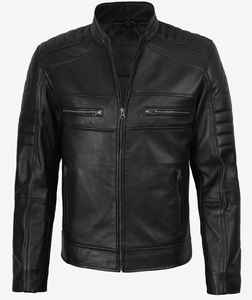 Chaqueta de Moto para Hombre, Negra, de Cuero PU, Transpirable, Ecológica, Estilo Clásico Cafe Racer, Corte Ajustado, para Invierno - Product Image 1