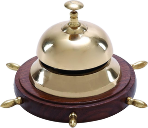 Nautical <b>Brass</b> Call <b>Bell</b> on Wooden Ship Wheel Base Maritime Tabletop Ringer Coastal Desk Decor for Restaurant Hotel Cafe Office - Product Image 1