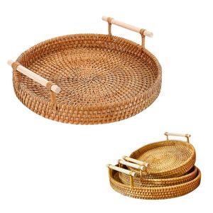 Handwoven RATTAN <b>TRAY</b> FRUIT STORAGE BASKET with Handles Gift, Serving & Home Styling - Product Image 1