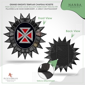 Roseta de Caballero Templario Grand Knights, Roja y Plateada |   Insignias Bordadas a Mano de los Caballeros Templarios Premium |   Insignias de Oro Personalizadas - Product Image 2