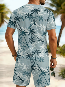 Ensemble deux pièces pour homme en jersey 100% polyester à séchage rapide, col rond, manches courtes, tenue tendance décontractée pour l'été, la plage et les vacances, disponible en ligne - Product Image 3