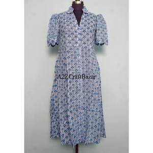 Robe longue maxi pour femme 100% coton imprimée, manches longues, col en V, robe longue maxi d'été, vêtements décontractés - Product Image 3