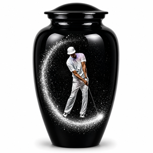 Pegatina con silueta de golfista y urna funeraria de esmalte para cenizas de adultos - Product Image 1