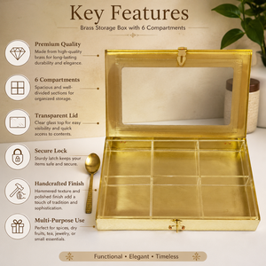 Boîte de rangement pour herbes et épices SHUBHAM en laiton doré avec compartiments, récipient à finition martelée pour comptoir de cuisine - Product Image 6