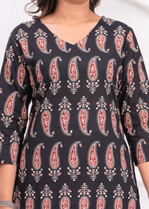 Women's Black Printed Straight <b>Kurti</b> Ethnic Casual Wear Cotton Kurta Indian Traditional Dress Office Work Wear Trendy Outfits - Product Image 4