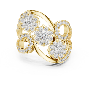 Anillo de Lujo para Mujer, Chapado en Rodio, Oro Amarillo/Rosa/Blanco de 18k, con Tres Piedras en Halo y Engaste a Presión, para Uso Diario o Bodas, CVD - Product Image 1