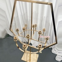 Support à fleurs en métal doré, bougeoir avec lustre suspendu en cristal acrylique, décoration de mariage, centre de table