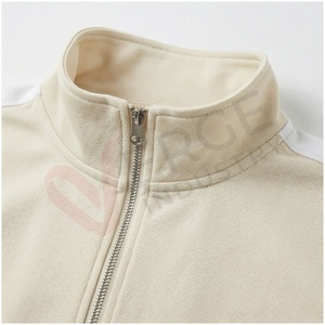 Ensemble de survêtement beige pour homme, manches longues, col montant, fermeture éclair sur le devant, couleur unie, respirant, coupe décontractée, vêtements d'automne - Product Image 4