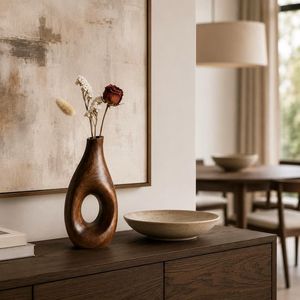 Handmade Modern Wooden Matt Glaze Round Tabletop <b>Vase</b> with Minimalist Design for Floral Display Home Decor - Product Image 6