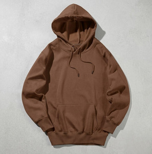 Sweat-shirt à capuche en coton marron pour homme, coupe classique, molletonné, décontracté, pull d'automne avec poche avant - Product Image 1