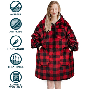 Women's Oversized Hooded Fleece <b>Wearable</b> <b>Blanket</b> Sweatshirt Pockets Soft Cotton Blend Lined Long Sleeve Winter Spring Printed - Product Image 3