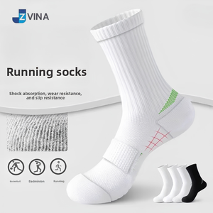 Breathable Knitted Spandex Mid-Calf Sports Socks Anti-Slip Cushioned Crew Socks for Basketball Badminton Workouts - Product Image 1
