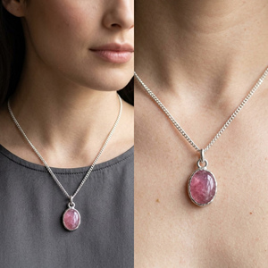 จี้เงินแท้ชุบเงิน ประดับพลอยทัวร์มาลีนสีชมพูธรรมชาติ รูปทรงวงรี ขนาด 13-15 มม. พร้อมห่วงเปิดสำหรับร้อยเชือก ใช้เป็นของขวัญ - Product Image 6