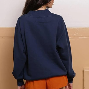 Women's Casual Cotton Fleece Top Oversized Hoodie Long Sleeves Pullover Sweatshirt for Winter Autumn Plain Dyed Mock Neck - Product Image 3