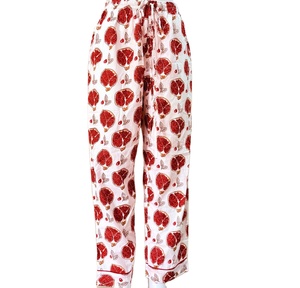 กางเกงผ้าฝ้าย100% พิมพ์ลายดอกไม้สีแดงทับทิมกางเกงเอวยางยืดกางเกงตรงระบายอากาศลูกไม้สำหรับฤดูร้อน - Product Image 6