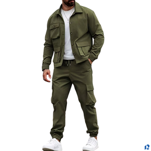 Mens Woven Winter Workwear Set Multi Pocket Jacket and <b>Pants</b> Casual American Style 2pcs Front Logo OEM ODM Custom - Product Image 2