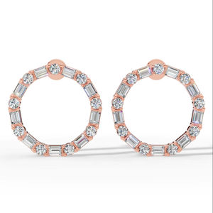 Elegant Hoop Diamond <b>Earrings</b> Baguette Cut Stones Synthetic Lab Grown IGI Certified 10K Rose Gold Luxury <b>Fine</b> Jewelry Wholesale - Product Image 1