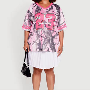 Maillot de football américain rose camouflage pour femme, coupe oversize, col en V, haut en maille sport, personnalisable, fabricant OEM - Product Image 5
