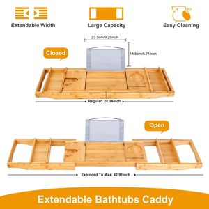 Vassoio Portaoggetti per Vasca da Bagno in Bambù Artigianale, Estensibile con Supporto per Lettura e Tablet/Telefono, Set di Accessori per il Bagno - Product Image 2