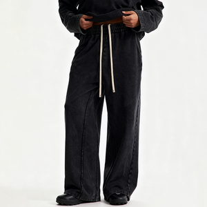 Pantalon de jogging vintage pour homme en coton French Terry délavé à l'acide, coupe ample et large, décontracté, épais - Product Image 1