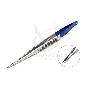 Sambrialmed International SI-26-260 Porte-aiguille micro Castroviejo en acier inoxydable allemand 18cm droit verrouillable bleu - Product Image 1