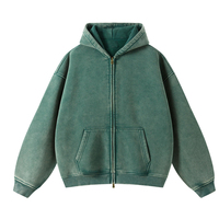 Sweat-shirt à capuche zippé basique pour homme, en molleton de coton tricoté uni, délavé à l'acide, imprimé personnalisé, gaufré, 360g, unisexe, streetwear décontracté