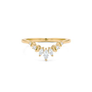 แหวนทองคำแท้ 14K ทรงมาร์คีส์และทรงกลม ประดับเพชรเลี้ยงในห้องปฏิบัติการ ดีไซน์มินิมอลลายเชฟรอน แหวนครบรอบ แหวนแฟชั่น แหวนแห่งความรัก - Product Image 1