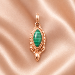 Pendentif en malachite naturelle, argent sterling 925, fait main, style vintage bohème, bijoux pour femmes, cadeau, plaqué or rose et or jaune - Product Image 3