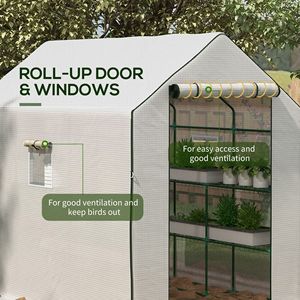 Serre portable 4,6 x 4,7 m résistante aux UV et à l'eau, avec étagères à fleurs en U à 2 niveaux, petite serre extérieure pour jardins - Product Image 6