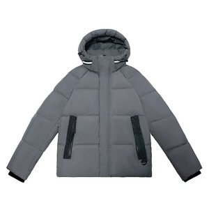 <b>Men's</b> <b>White</b> Hooded Puffer <b>Jacket</b> Down Filled Windproof Casual Winter Coat With Zippered Pockets Regular Fit - Product Image 4