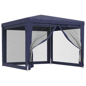 Carpa azul de 9,8 'x 9,8' HDPE para bodas y fiestas con 4 paredes laterales de malla - Product Image 2